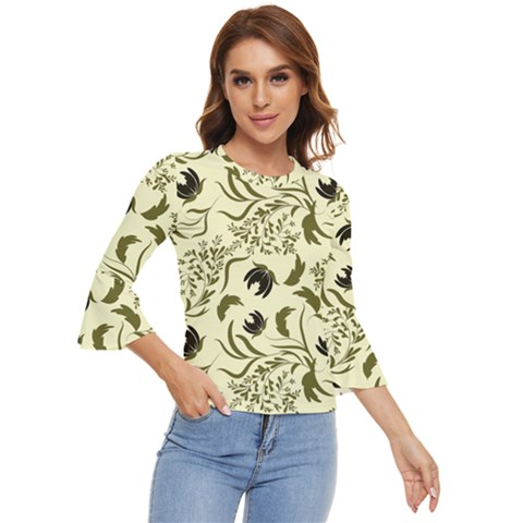 Folk Flowers Art Pattern Floral Abstract Surface Design  Seamless Pattern Bell Sleeve Top by Eskimos