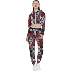 Hexagonal Blocks Pattern, Mixed Colors Cropped Zip Up Lounge Set by Casemiro