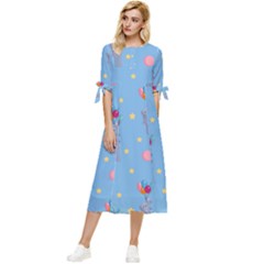 Baby Elephant Flying On Balloons Bow Sleeve Chiffon Midi Dress by SychEva