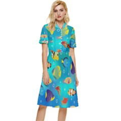 Cheerful And Bright Fish Swim In The Water Button Top Knee Length Dress by SychEva