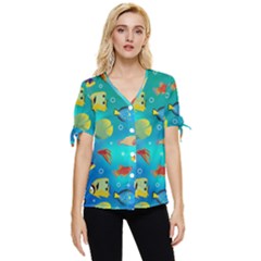 Cheerful And Bright Fish Swim In The Water Bow Sleeve Button Up Top by SychEva
