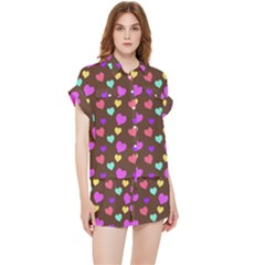 Colorfull Hearts On Choclate Chiffon Lounge Set