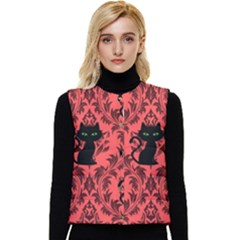 Cat Pattern Women s Short Button Up Puffer Vest