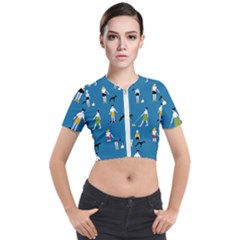 Girls Walk With Their Dogs Short Sleeve Cropped Jacket