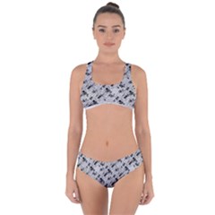 8 Bit Newspaper Pattern, Gazette Collage Black And White Criss Cross Bikini Set by Casemiro