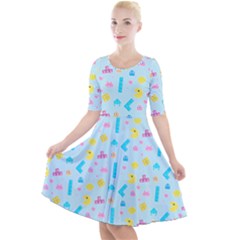 Arcade Dreams Blue  Quarter Sleeve A-line Dress by thePastelAbomination