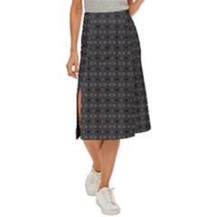 Black Petal Pattern Midi Panel Skirt