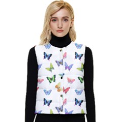 Cute Bright Butterflies Hover In The Air Women s Short Button Up Puffer Vest