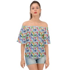 Beautiful Bright Butterflies Are Flying Off Shoulder Short Sleeve Top