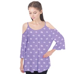 Pink Clouds On Purple Background Flutter Sleeve Tee 
