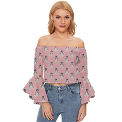 Cute Husky Off Shoulder Flutter Bell Sleeve Top by SychEva