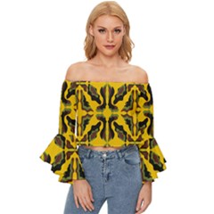 Abstract Pattern Geometric Backgrounds  Abstract Geometric Design    Off Shoulder Flutter Bell Sleeve Top by Eskimos