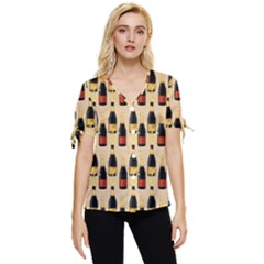 Champagne For The Holiday Bow Sleeve Button Up Top
