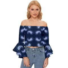 Floral Pattern Paisley Style Paisley Print   Off Shoulder Flutter Bell Sleeve Top by Eskimos