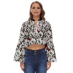 Demonic Skulls Pattern, Spooky Horror, Halloween Theme Boho Long Bell Sleeve Top