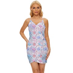 Notepads Pens And Pencils Wrap Tie Front Dress by SychEva