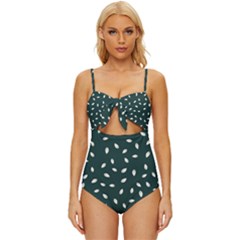 Leaves Pattern Knot Front One-piece Swimsuit