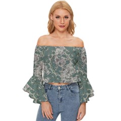 Seaweed Mandala Off Shoulder Flutter Bell Sleeve Top by MRNStudios
