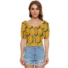 Oranges Slices  Pattern Button Up Blouse