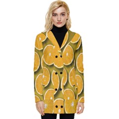 Orange Slices Cross Sections Pattern Button Up Hooded Coat 