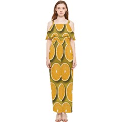 Orange Slices Cross Sections Pattern Draped Sleeveless Chiffon Jumpsuit