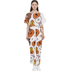 Illustration Pumpkin Bear Bat Bunny Chicken Batwing Lightweight Chiffon Jumpsuit