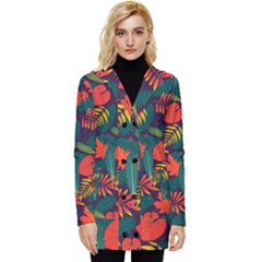 Leaves Pattern Wallpaper Seamless Button Up Hooded Coat 