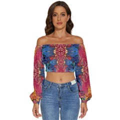 Firey Repeats I Long Sleeve Crinkled Weave Crop Top