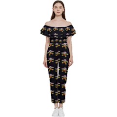 Dancing Clowns Black Off Shoulder Ruffle Top Jumpsuit