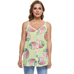 Colorful Easter Eggs Pattern Green Casual Spaghetti Strap Chiffon Top