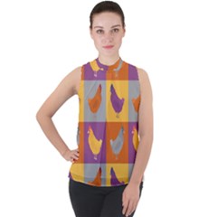 Chickens Pixel Pattern - Version 1a Mock Neck Chiffon Sleeveless Top