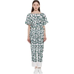 Art T- Shirt Bunnies And Carrots Pattern In Easter Blues T- Shirt Batwing Lightweight Chiffon Jumpsuit