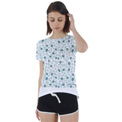 Art T- Shirt Pastel Blue Bunnies And Sky Blue Carrots On Cotton Candy Pink Easter Pattern T- Shirt Short Sleeve Open Back Tee