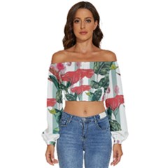 Botanical T- Shirt Botanical Attractive Cardinal Flowers T- Shirt Long Sleeve Crinkled Weave Crop Top