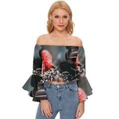 Chocolate Dark Off Shoulder Flutter Bell Sleeve Top