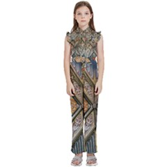 Church Ceiling Mural Architecture Kids  Sleeveless Ruffle Edge Band Collar Chiffon One Piece