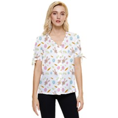 Easter Bunny Pattern Hare Easter Bunny Easter Egg Bow Sleeve Button Up Top