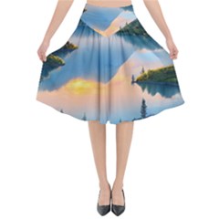 Somber Lake Sunset Flared Midi Skirt