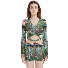 Craft Mushroom Velvet Wrap Crop Top And Shorts Set by GardenOfOphir