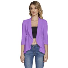 Floral Purple	 - 	3/4 Sleeve Ruffle Edge Open Front Jacket