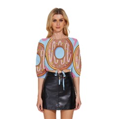 Dessert Food Donut Sweet Decor Chocolate Bread Mid Sleeve Drawstring Hem Top
