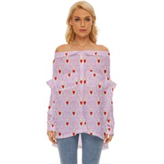 Easter Easter Bunny Hearts Seamless Tile Cute Off Shoulder Chiffon Pocket Shirt