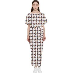 Mixed Abstract Colors Pattern Batwing Lightweight Chiffon Jumpsuit