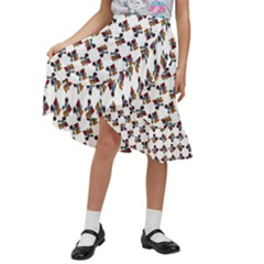 Mixed Abstract Colors Pattern Kids  Ruffle Flared Wrap Midi Skirt