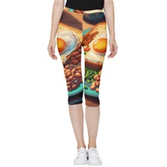 Breakfast Egg Beans Toast Plate Inside Out Lightweight Velour Capri Leggings 