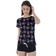 Midnight Noir Garden Chic Pattern Short Sleeve Open Back Tee
