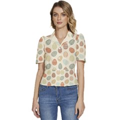 Seamless-pattern-colorful-easter-egg-flat-icons-painted-traditional-style Puffed Short Sleeve Button Up Jacket