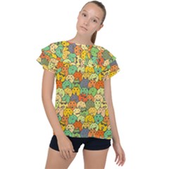 Seamless Pattern With Doodle Bunny Ruffle Collar Chiffon Blouse