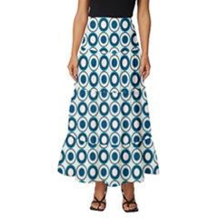 Mazipoodles Dusty Duck Egg Blue White Donuts Polka Dot Tiered Ruffle Maxi Skirt