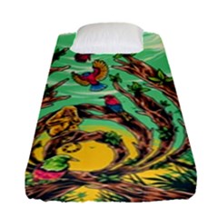 Monkey Tiger Bird Parrot Forest Jungle Style Fitted Sheet (single Size) by Grandong